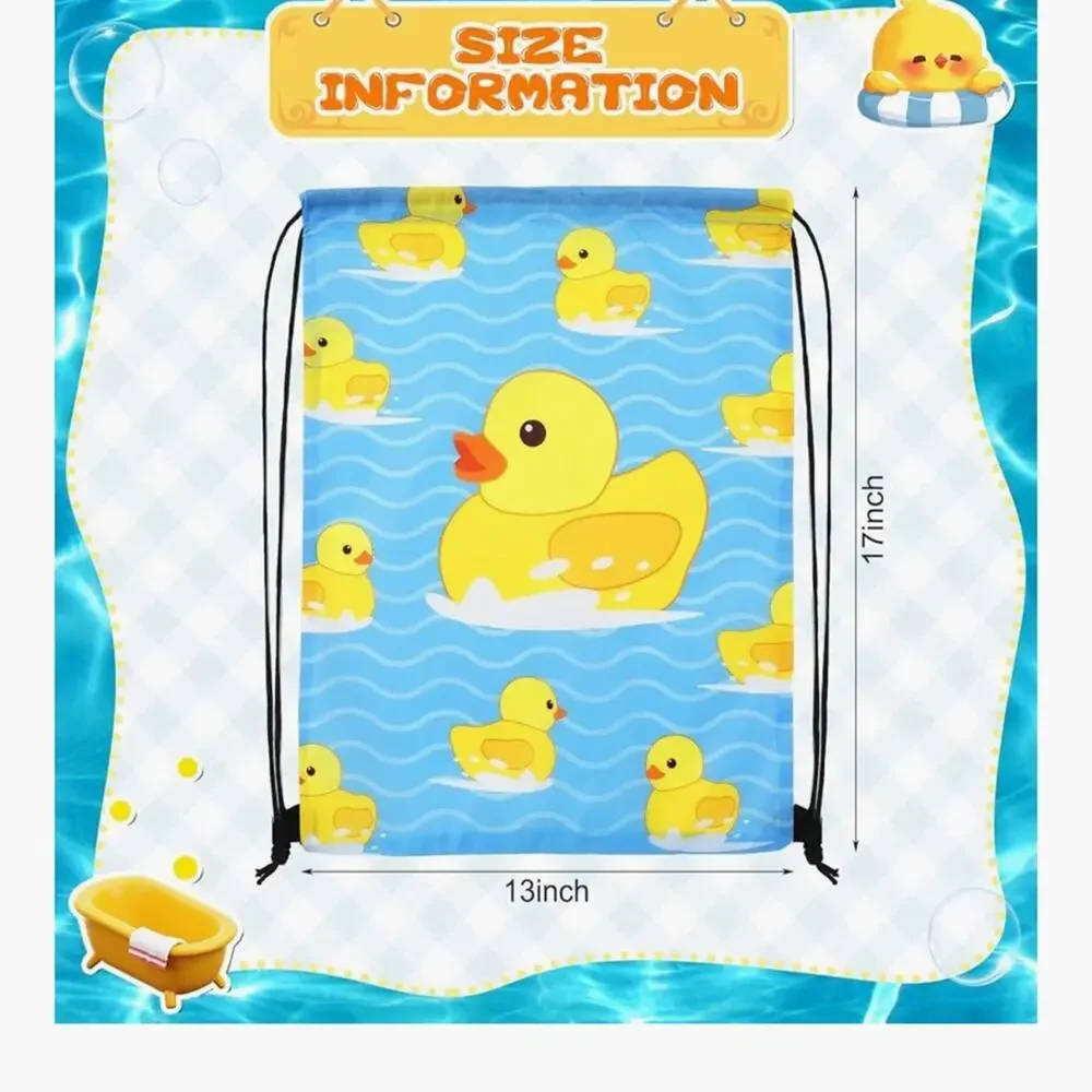 NWOT Duck-Themed Kids Drawstring Backpack Set - Yellow, Pink, Blue 8 pack